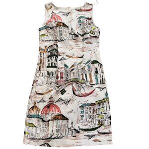 Chetta B Venice Print Sheath Dress 10 | Italy Scenic City Graphic Travel Chic